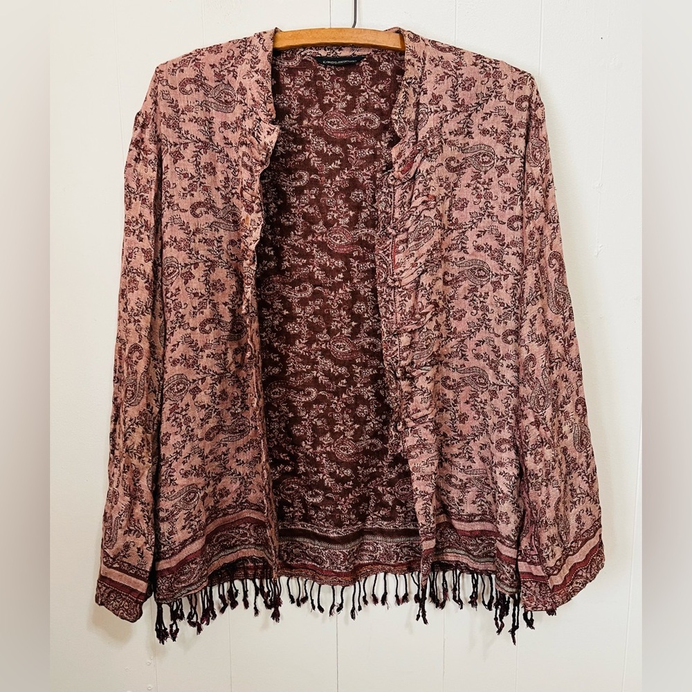 Vintage Karma Highway Indie Boho 100% Wool Paisley Open Cardigan Size M